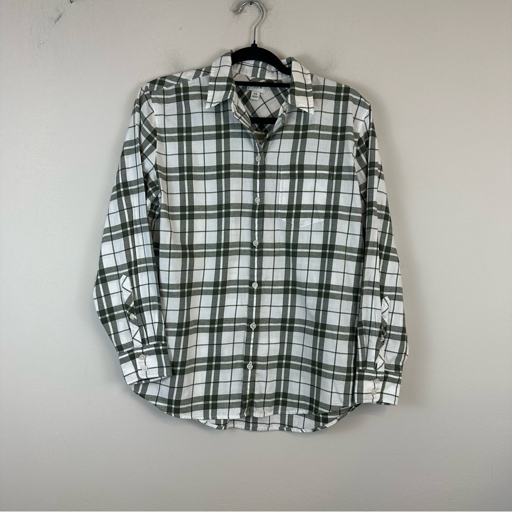 J. Crew | White and Green Soft Flannel Button Down Collared Shirt Size XS
